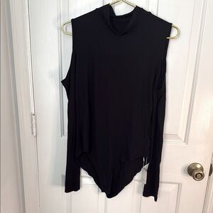 NEW Mangopop Black Long Sleeve Stretch Bodysuit with Bare Shoulders